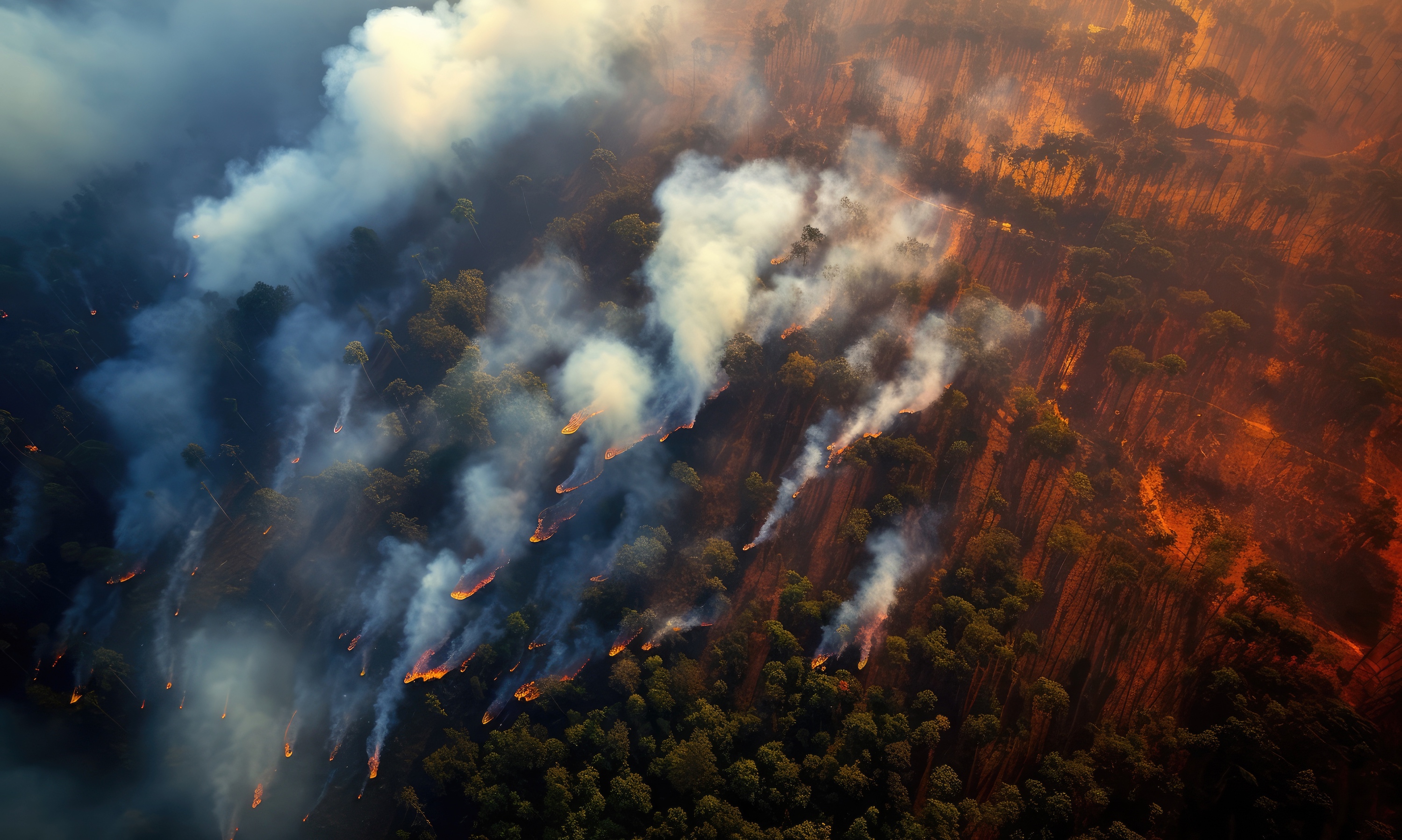 Image générée par une IA d'incendies de forêt. © mbruxelle, Adobe Stock
