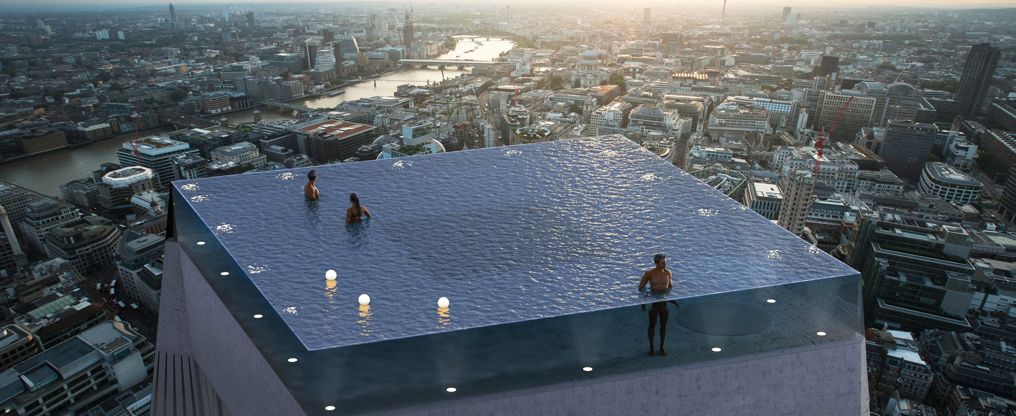 La piscine aux parois transparentes sera installée au sommet de l’un des plus hauts gratte-ciels de Londres. © Courtesy of Compass Pool