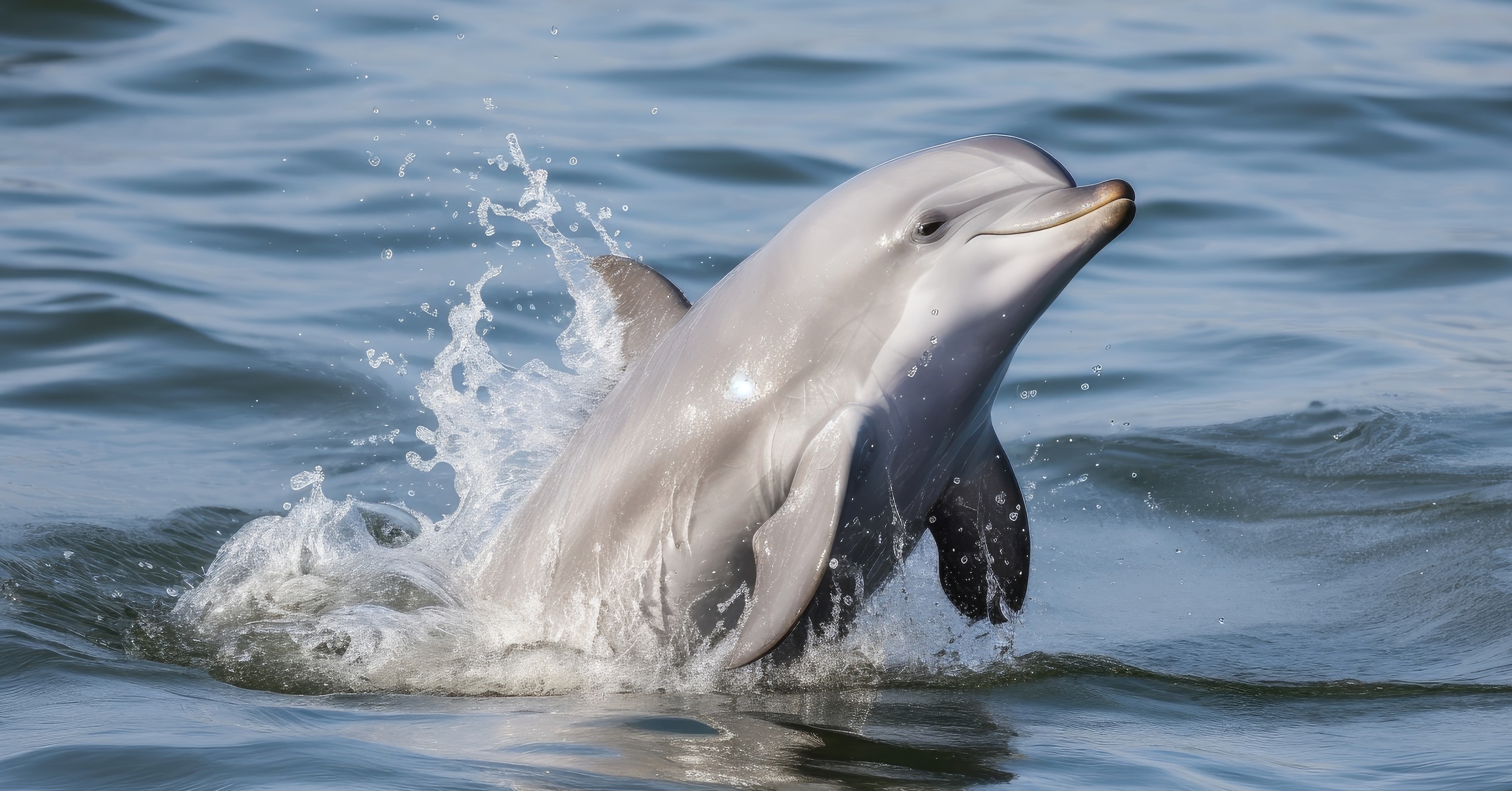 Jeune dauphin nageant à la surface de l'eau. © primopiano, Adobe Stock
