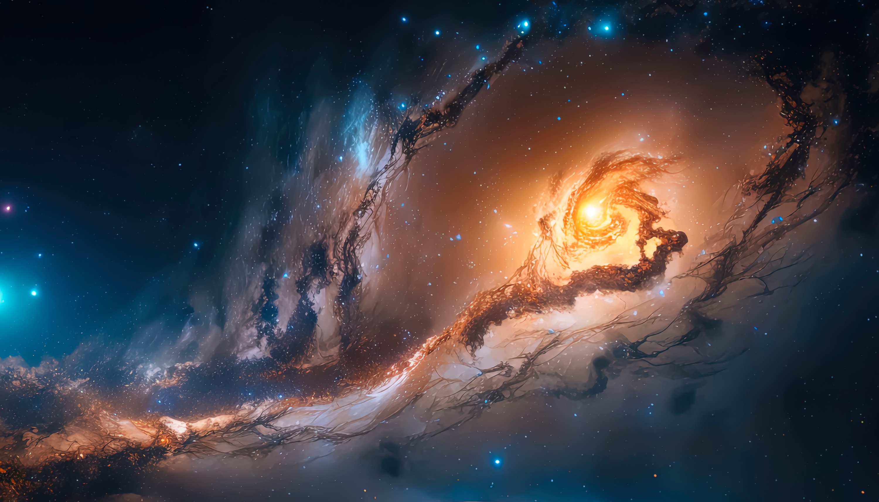 illustration d'une galaxie en interaction avec une autre. © Alejandra, Adobe Stock