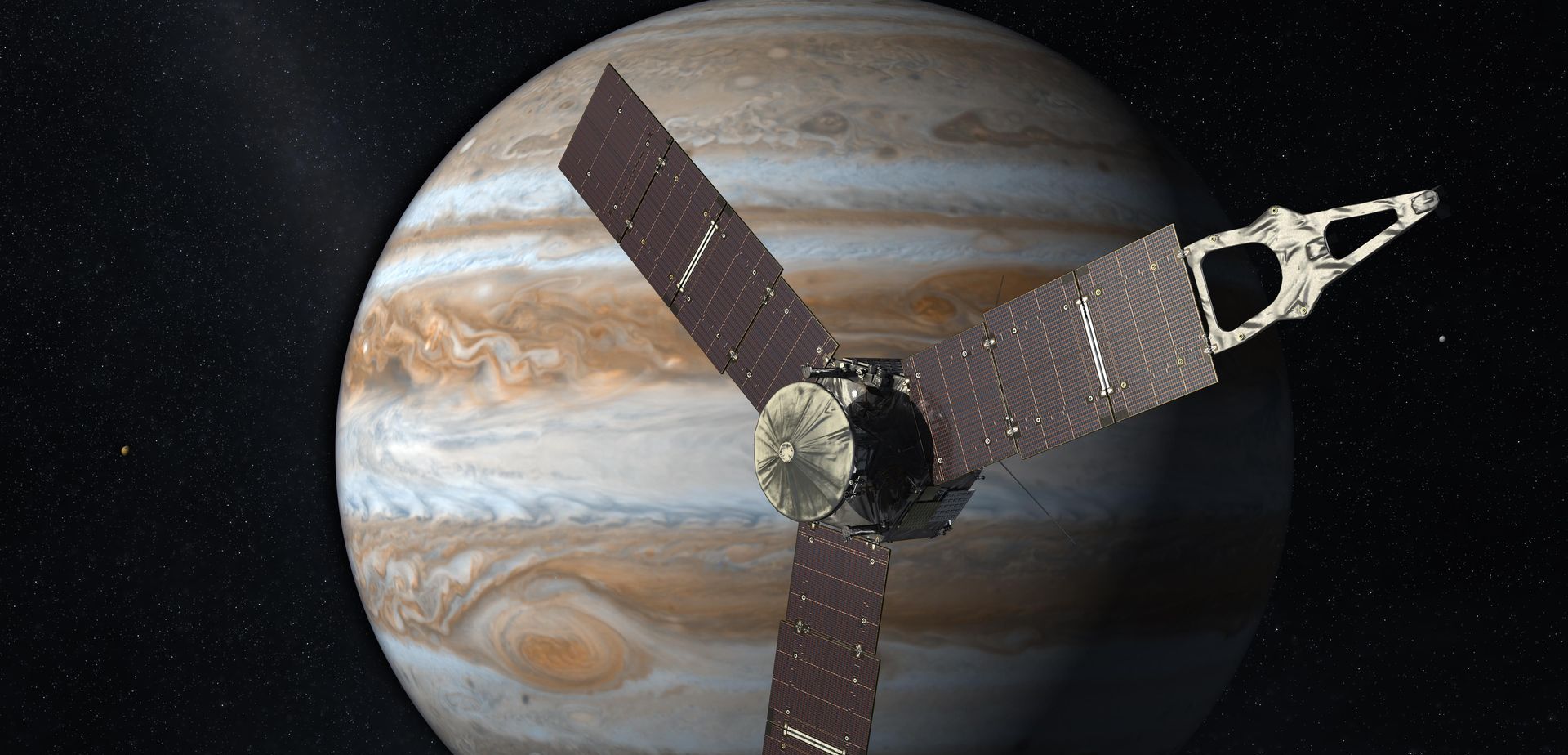 Vue d'artiste de la sonde Juno de la Nasa d'étude de Jupiter. © Nasa