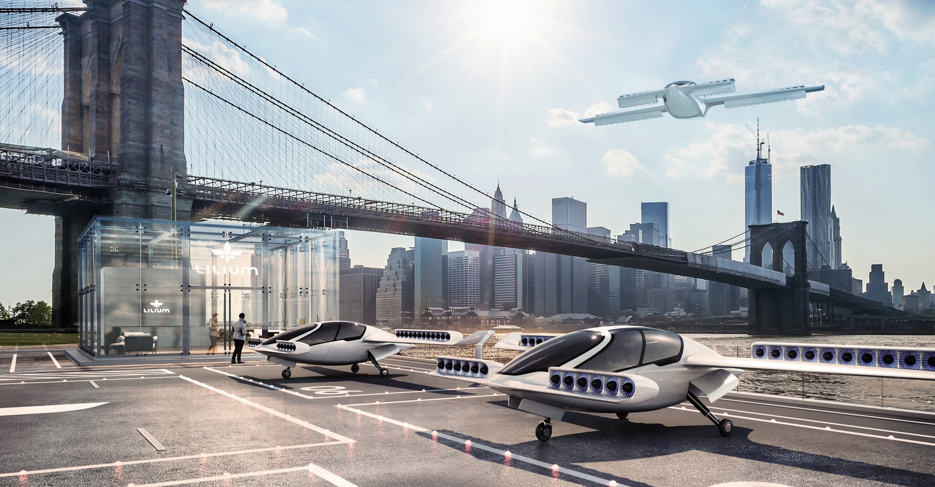 Le concept de l’avion électrique Lilium Jet est de proposer des vols interurbains sur des courtes distances à des tarifs inférieurs à ceux pratiqués actuellement avec des taxis automobiles. © Lilium