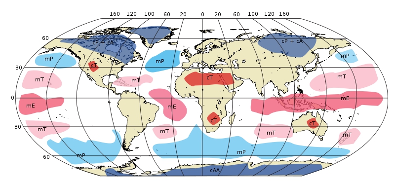 Différentes masses d’air sont réparties à la surface de la Planète. © Nasa, Wikipédia, DP