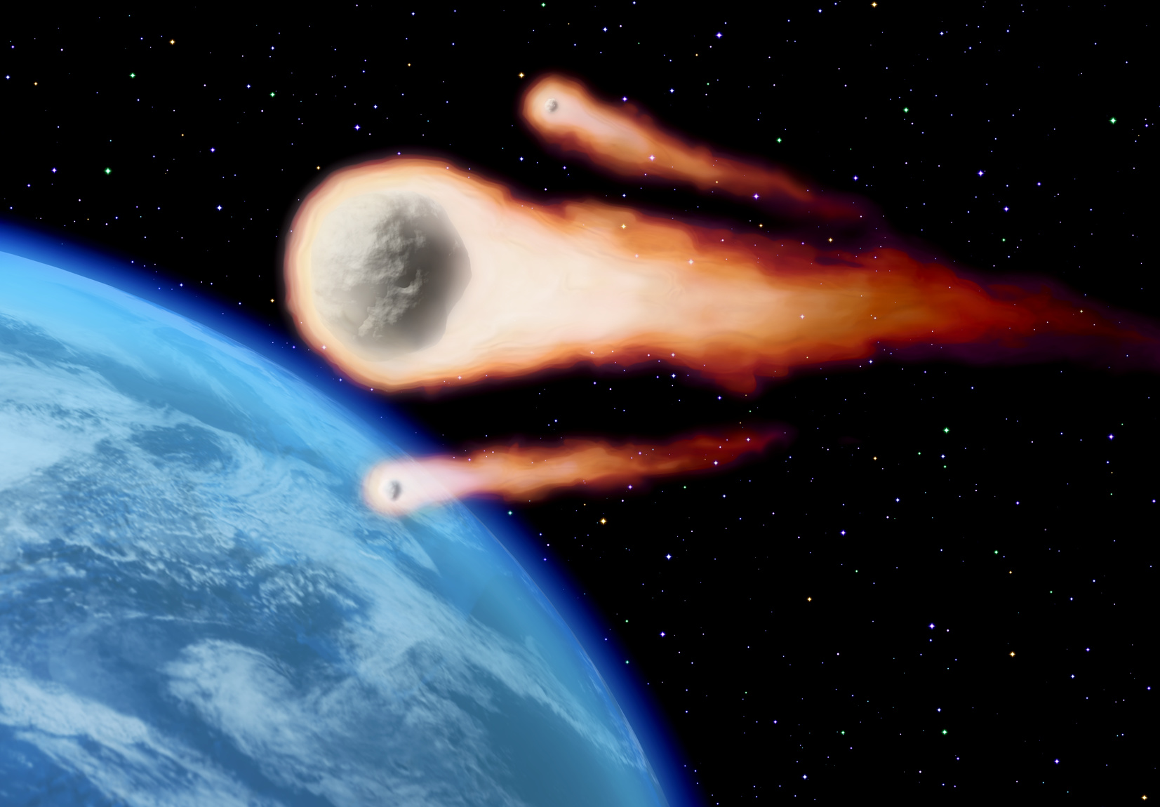 Illustration d’une météorite explosant dans l’atmosphère terrestre. © lumedix, fotolia