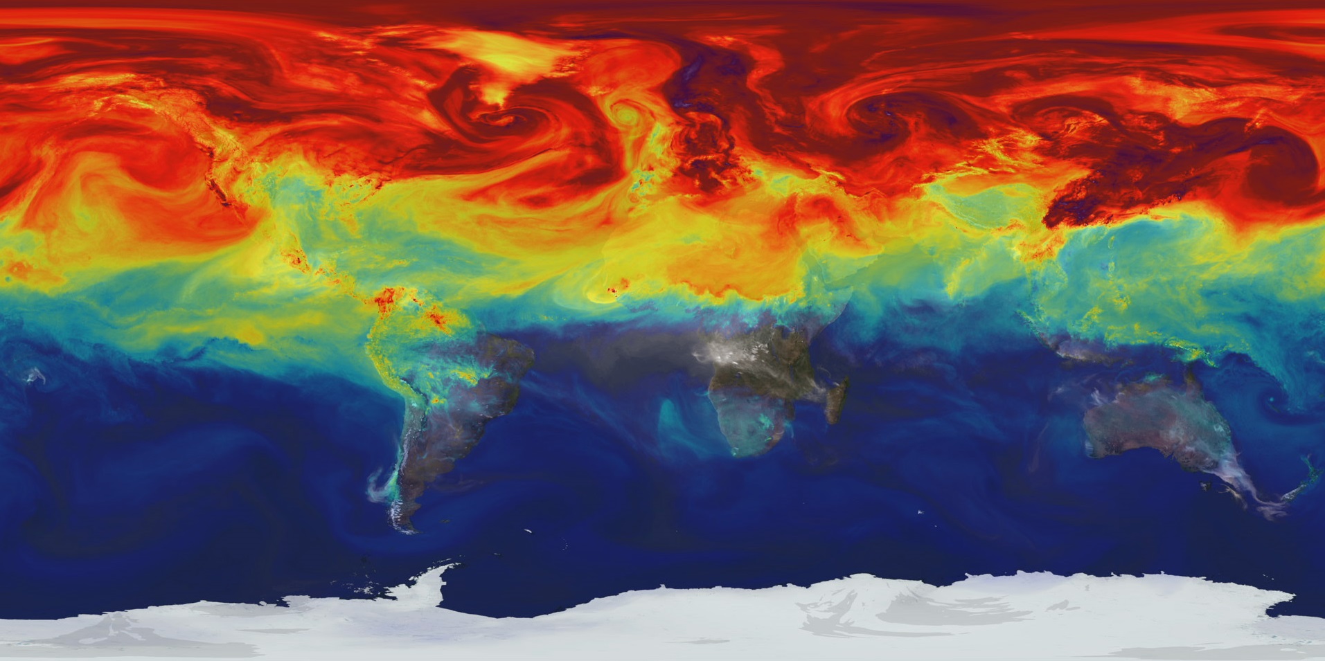 L'hémisphère nord regroupe les&nbsp;zones où il y a le plus d'échanges de carbone. © Nasa