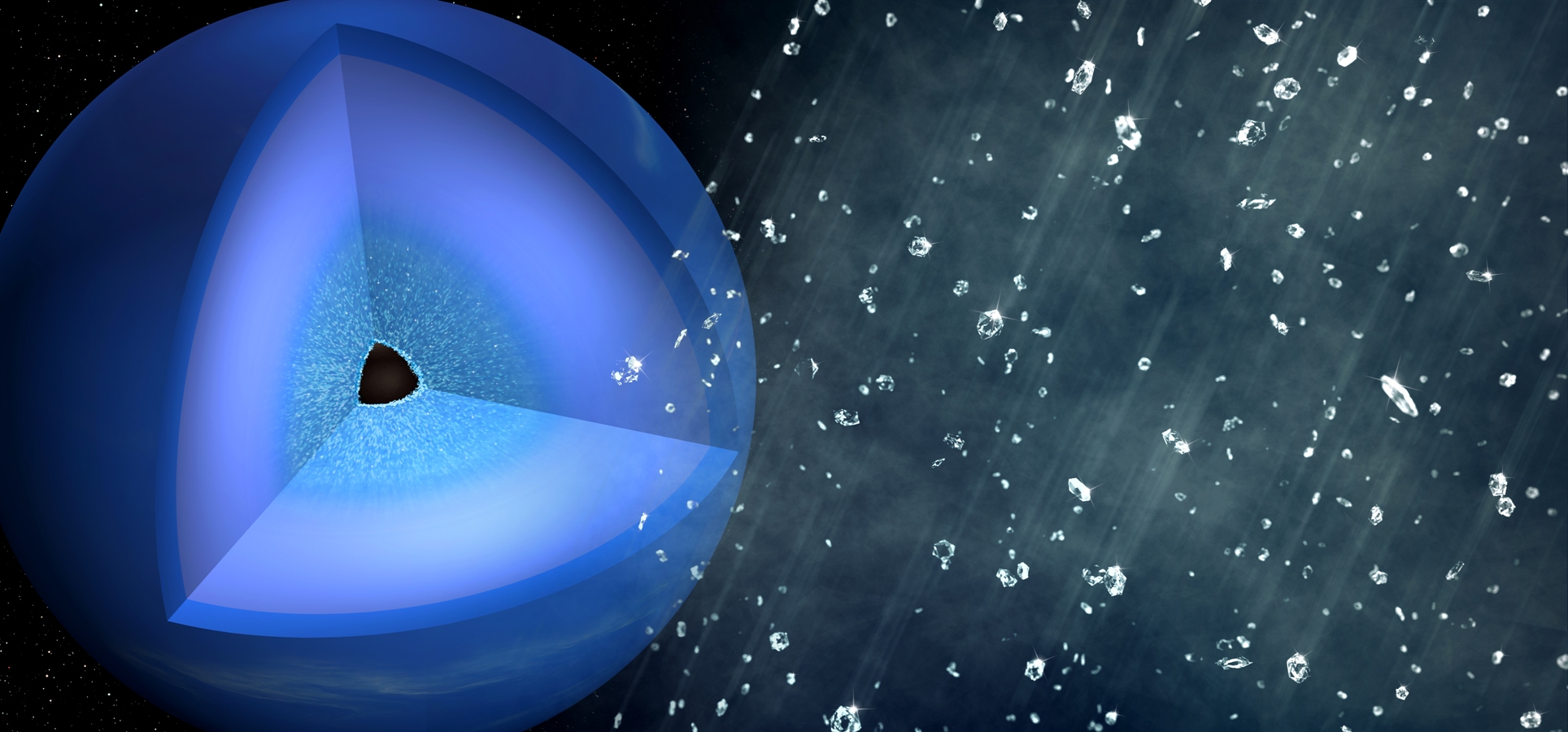 À l'intérieur de planètes comme Neptune, le carbone se transforme en pluies de diamants. © Greg Stewart, SLAC National Accelerator Laboratory