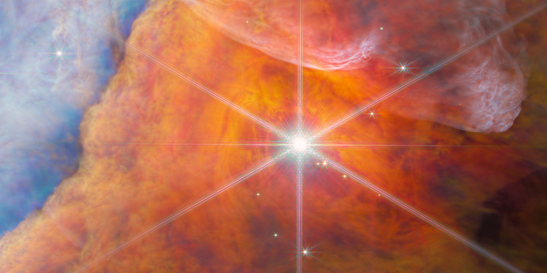 Une région dans la nébuleuse d'Orion sondée avec l'instrument NIRCam du télescope James-Webb. © ESA, Webb, Nasa, CSA, M. Zamani (ESA/Webb), the PDRs4All ERS Team