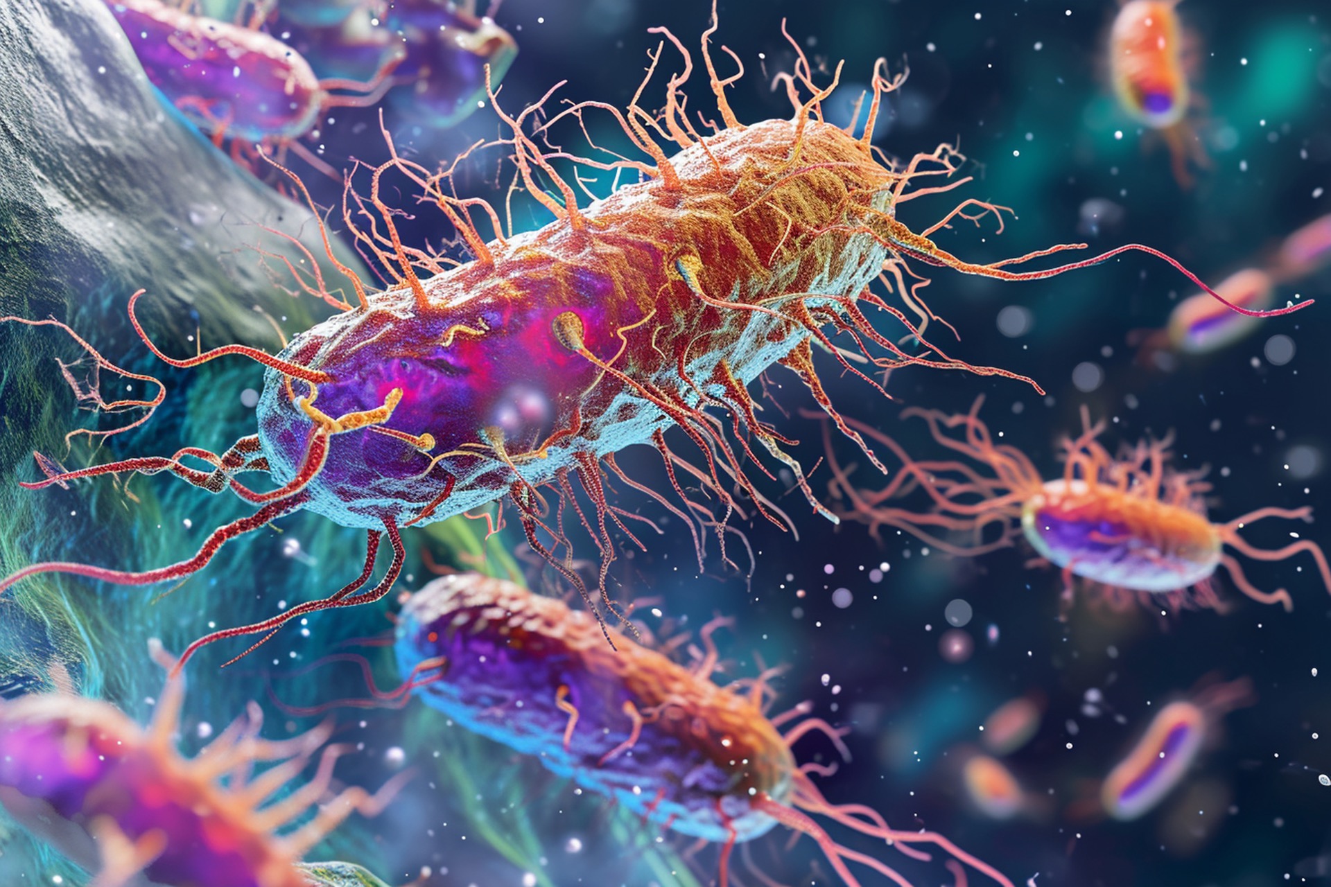 Le pilus (pili au pluriel) est une structure importante et diverse à la surface des bactéries, impliquée dans de nombreux processus, tels que l'adhésion, la motilité et le transfert de gènes. © Denis Yevtekhov, Adobe Stock