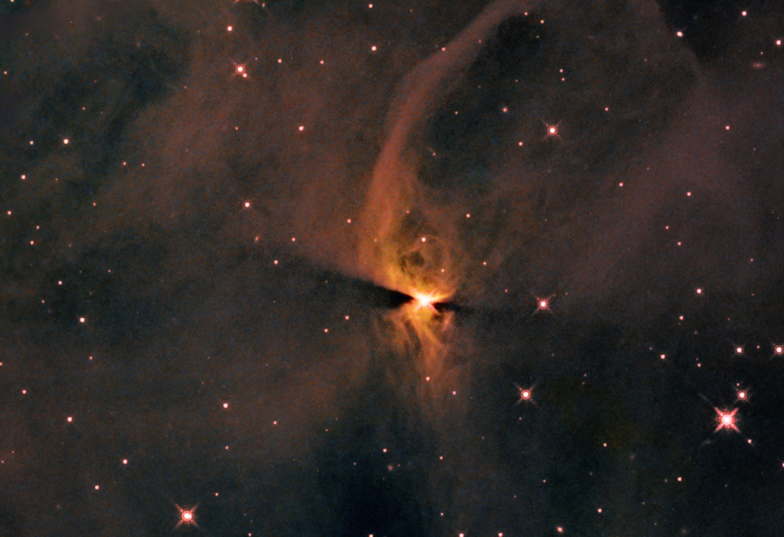 Une vue de Hubble d'une protoétoile. © NASA, ESA, T. Megeath (University of Toledo), K. Stapelfeldt (Jet Propulsion Laboratory), and ESO; Processing: Gladys Kober (NASA/Catholic University of America)