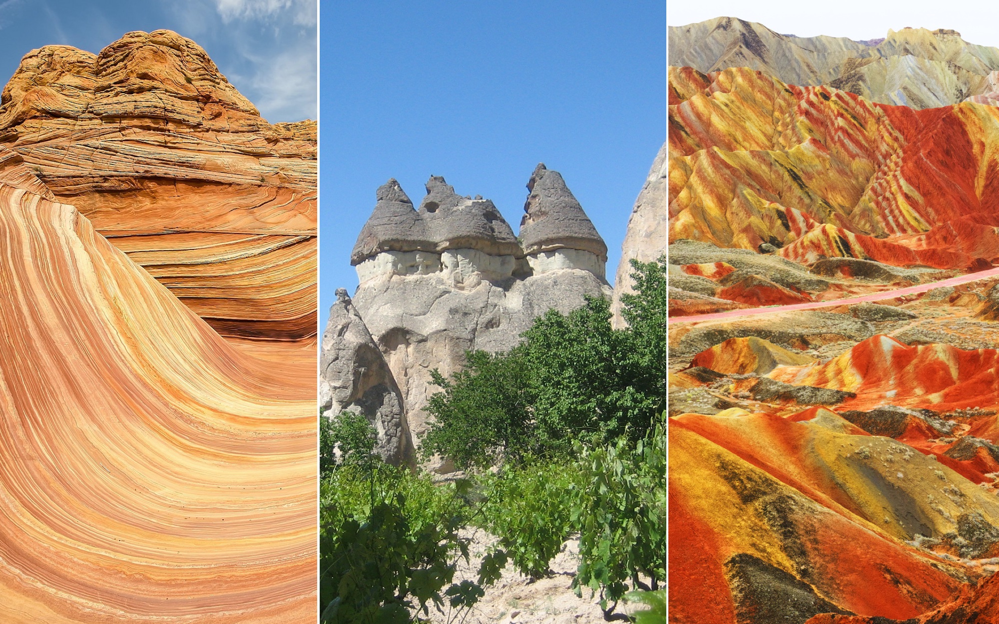 Ces rochers ont été sculptés par le temps. © Michael Wilson, Flickr ; Sam Michel, Flickr ; PhotoElite, Fotolia