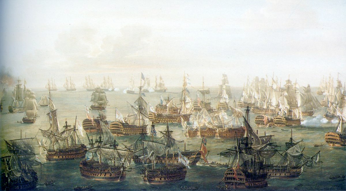 La flotte britannique, commandée par le vice-amiral Nelson, a remporté la bataille de Trafalgar face aux Français et Espagnols. © Nicholas Pocock, Wikimedia Commons, DP
