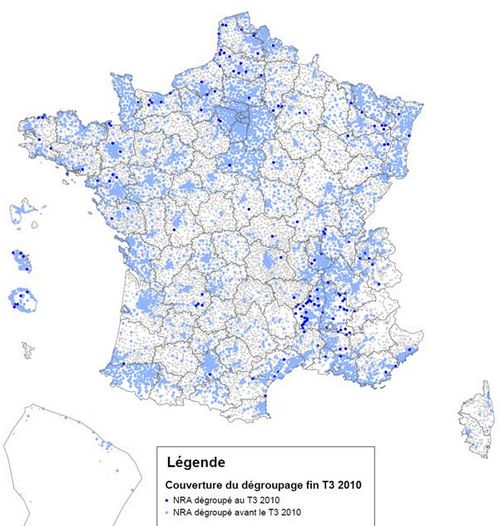 Répartition géographique du dégroupage en France (2010). © ariase.com