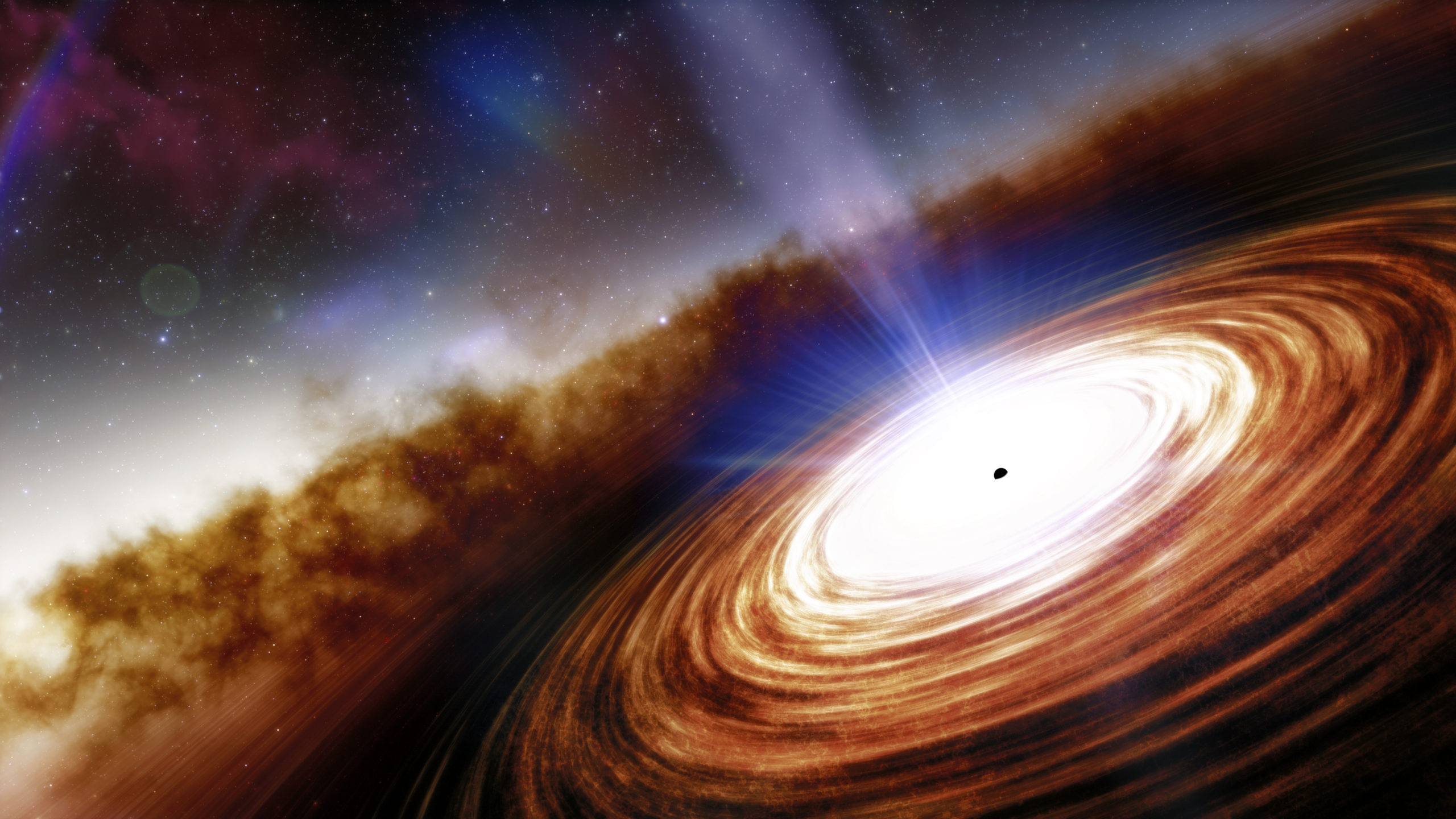 Image d'artiste du quasar J0313–1806, vu comme il n'était que 670 millions d'années après le Big Bang.&nbsp;© NOIRLab, NSF,&nbsp;AURA, J. da Silva