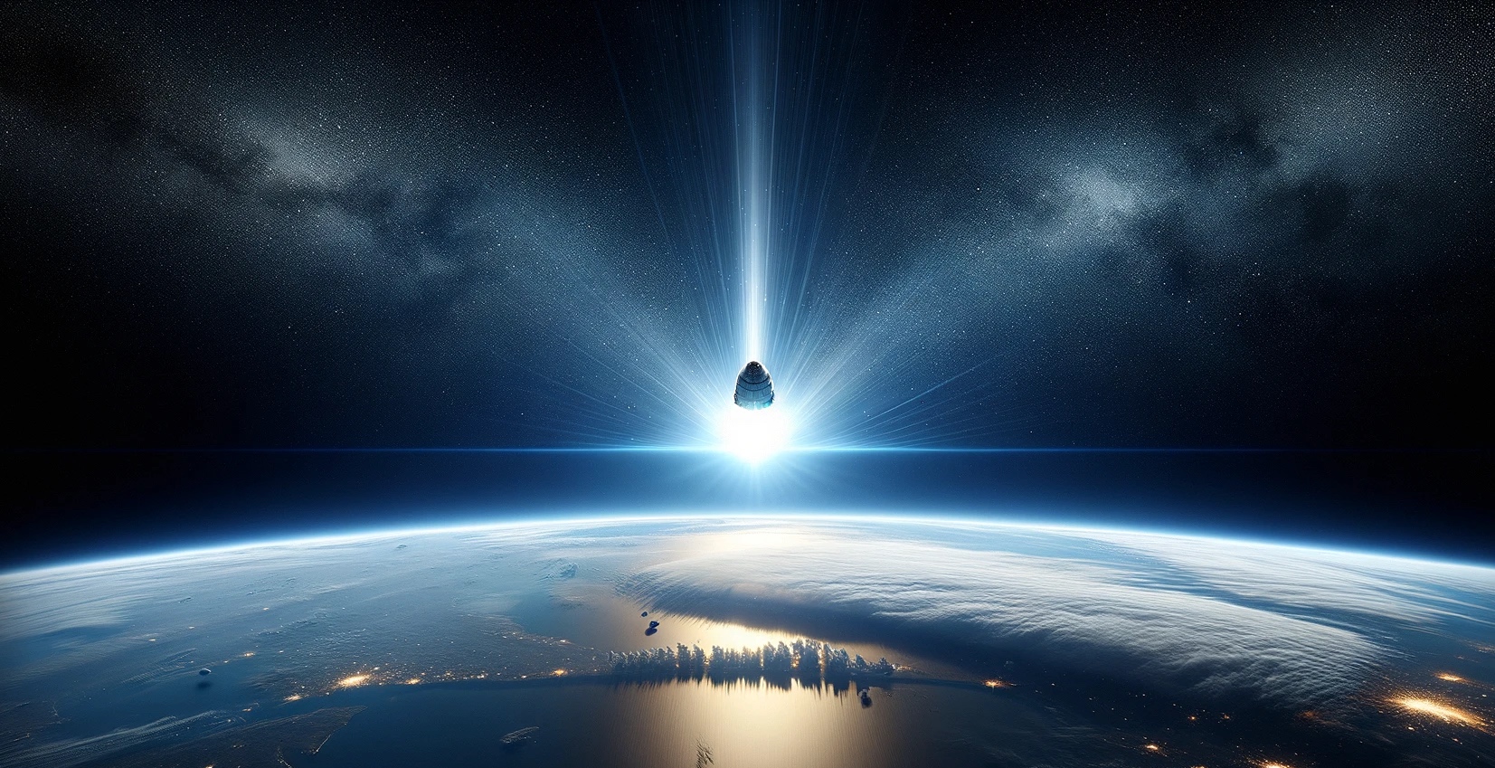 Plongeon d'une capsule spatiale dans l'atmosphère terrestre. Image générée à l'aide d'une IA. © XD, Futura avec DALL-E