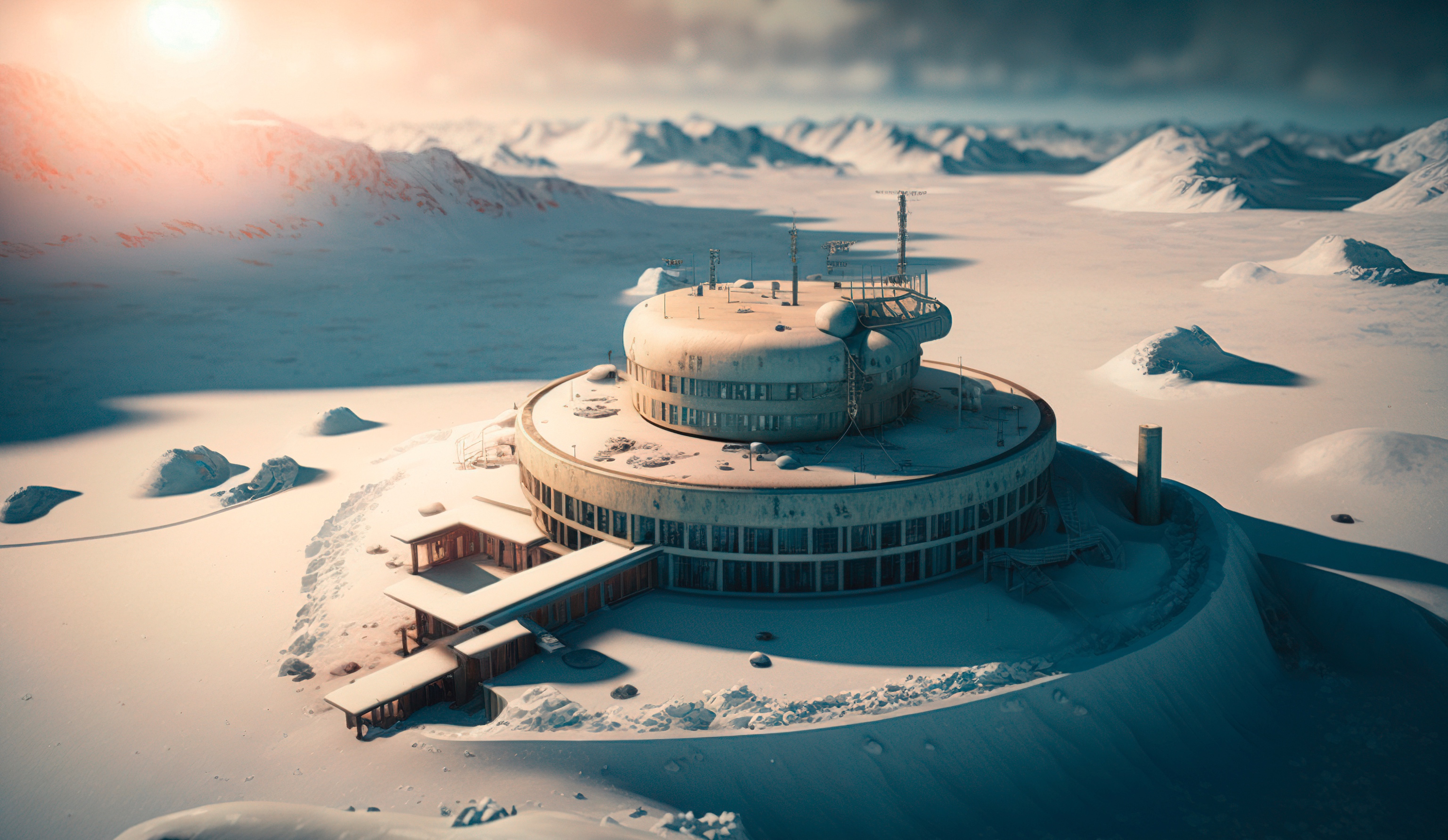 Image générée par une IA illustrant une base scientifique en Antarctique. © SERHII, Adobe Stock