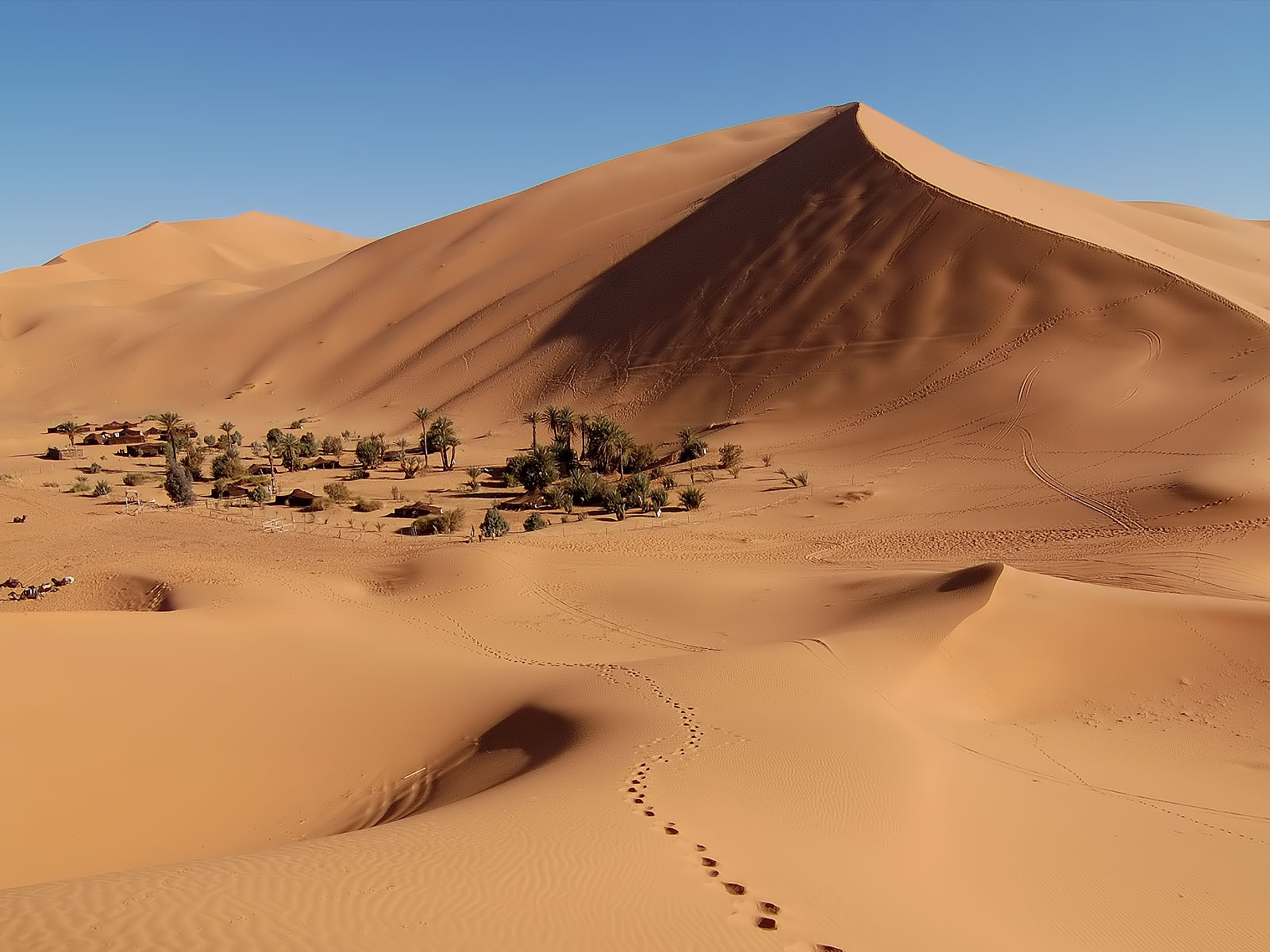 Village dans les dunes sahariennes de l'Erg Chebbi - Maroc