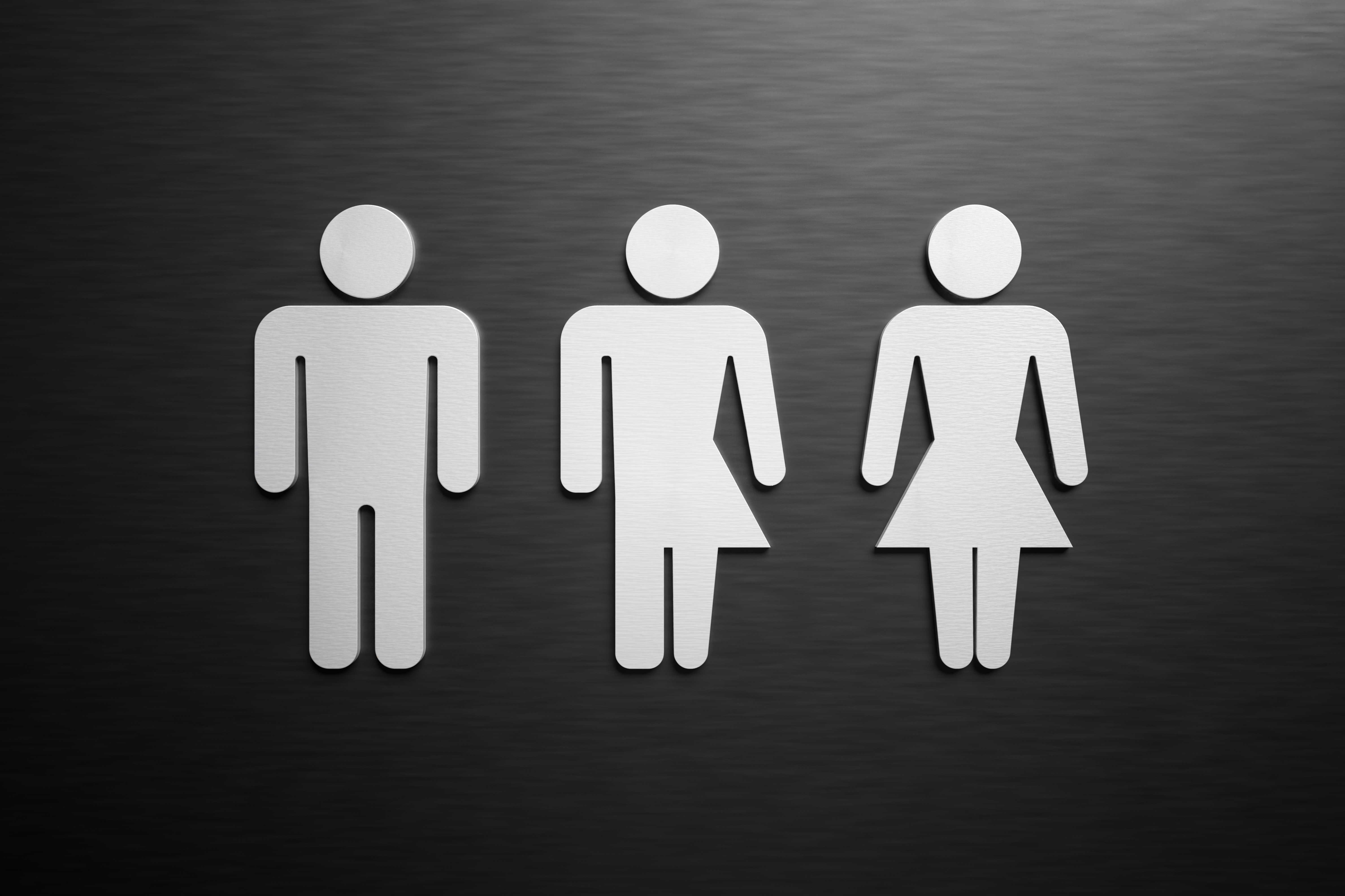Symboles des toilettes pour masculin, féminin et un troisième sexe. © Vchalup, Adobe Stock