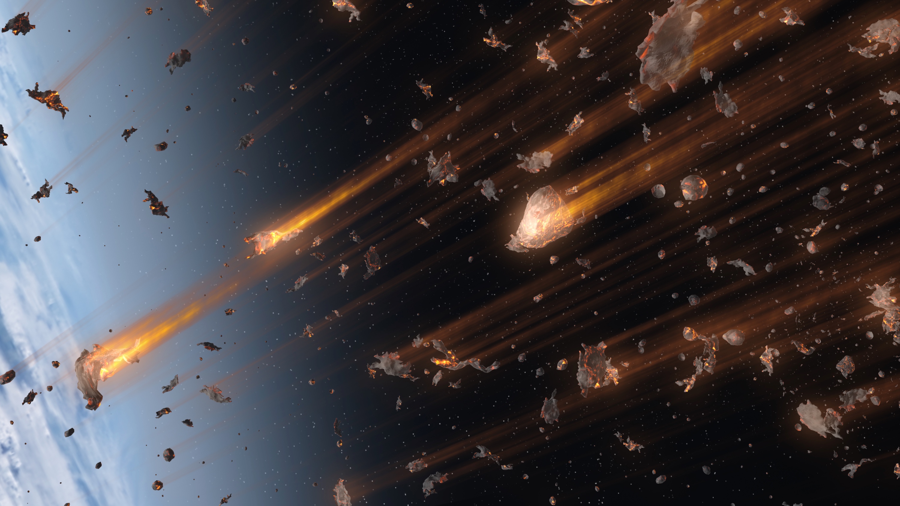 Illustration de la rentrée atmosphérique de débris spatiaux. Les morceaux les plus massifs atteindront la surface de la Terre. © ImageBank4U, Adobe Stock