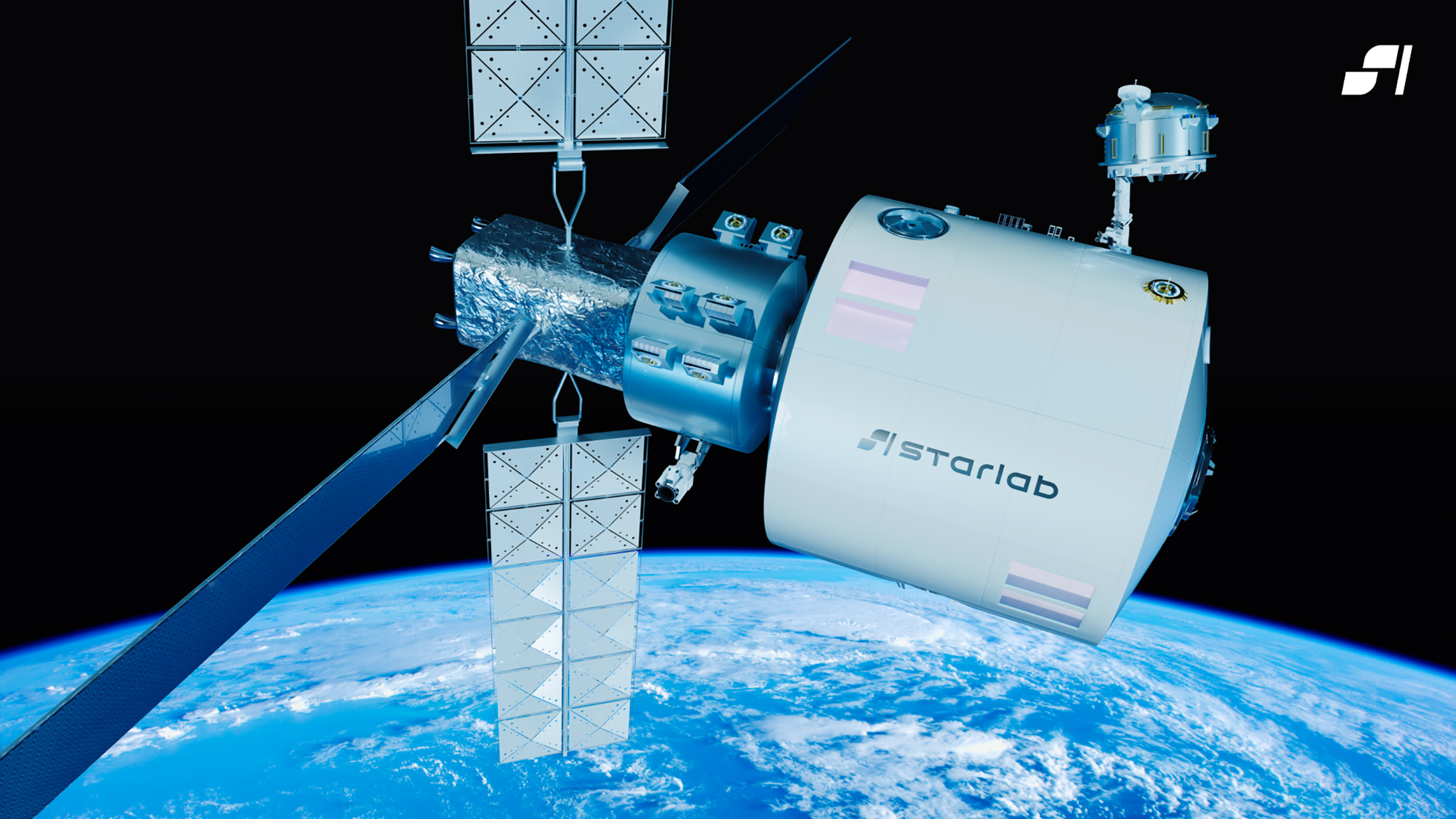 Vue d'artiste de Starlab, un concept de station spatiale que développeront et construiront Voyager Space et Airbus. © Starlab Space LLC