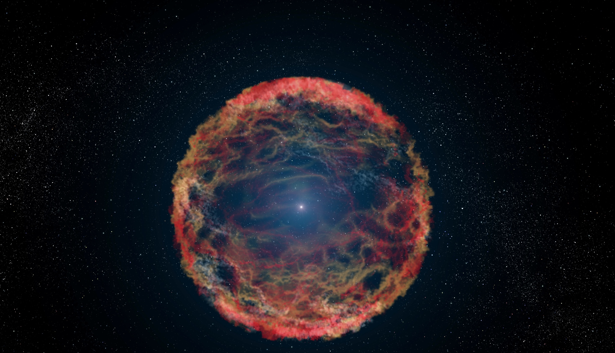 Une étoile qui ne veut pas mourir, c'est possible ? Peut-être à cause de l'antimatière… Ici, une vue d'artiste de iPTF14hls. © G. Bacon, Nasa, ESA