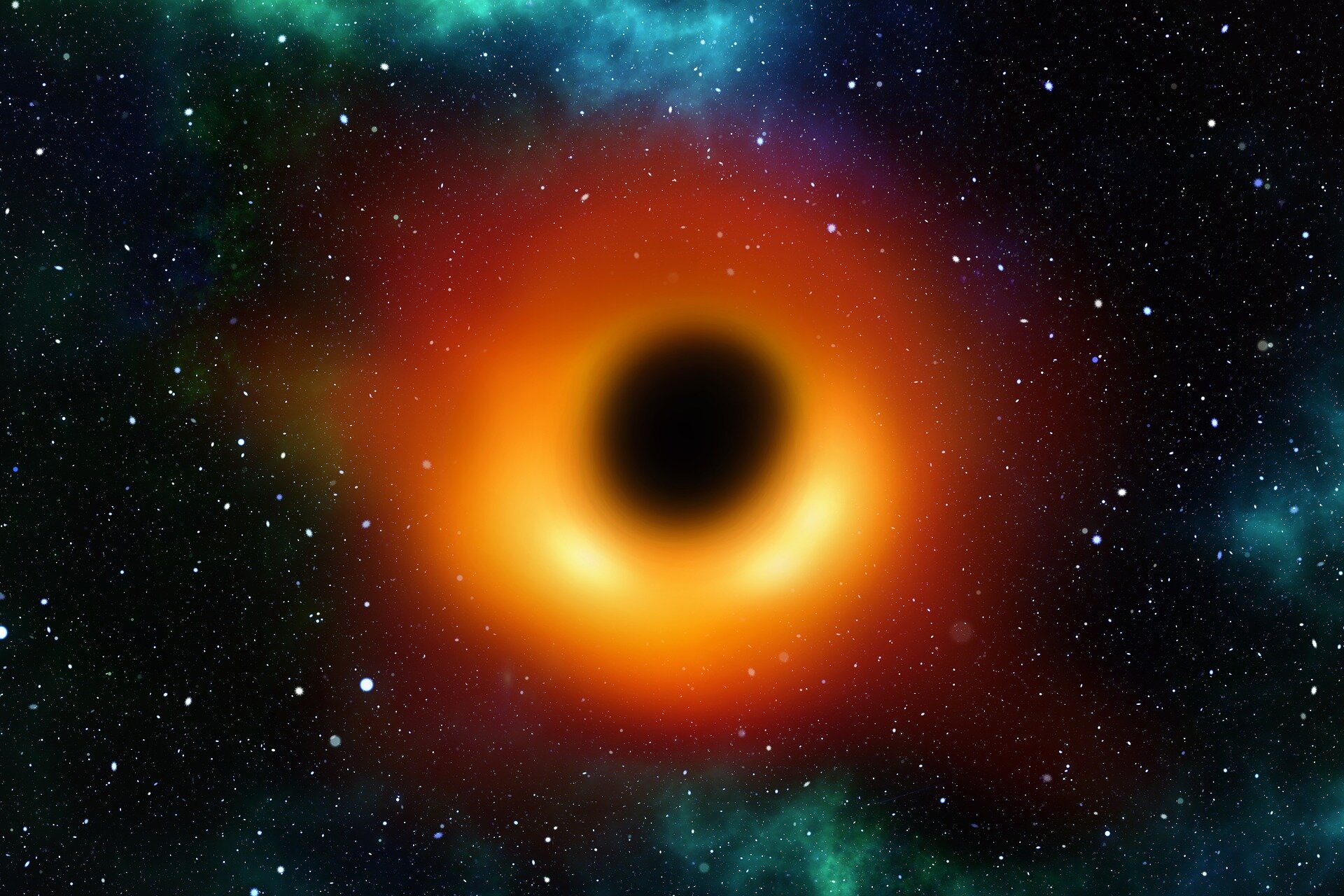 Un montage montrant l'image radio du trou noir M87* vu par l'Event Horizon Telescope avec, en arrière-plan, une photo dans le visible. © DP