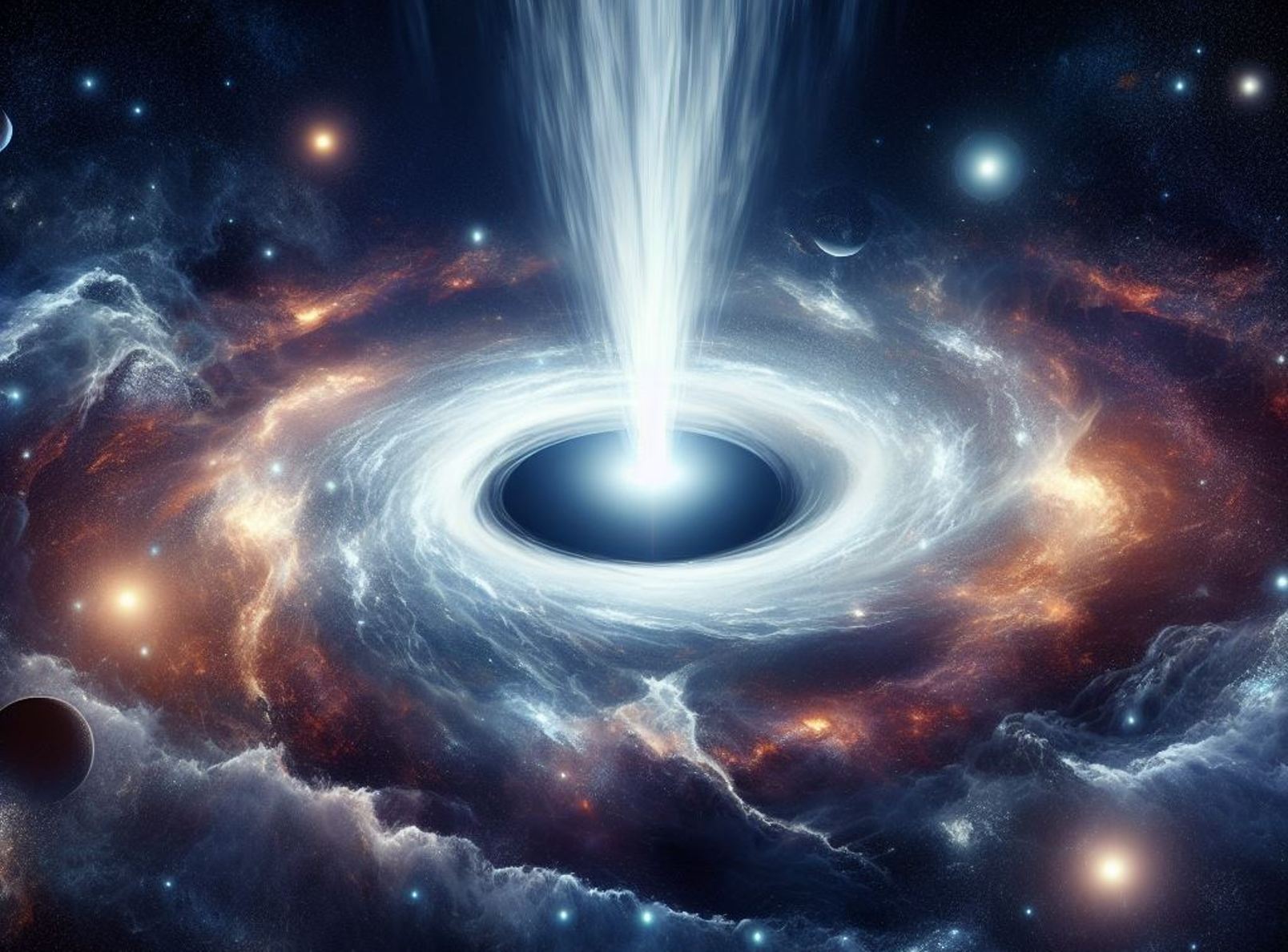 La fontaine cosmique d'un trou noir vue par l'IA DALL-E. © 2023 Microsoft Corporation