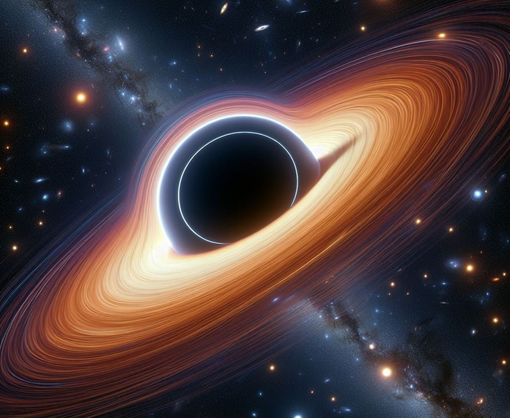 Les astrophysiciens ont obtenu la première image d'un trou noir en utilisant les observations du télescope Event Horizon du centre de la galaxie M87. L'IA en donne sa version. © 2024 Microsoft Corporation 