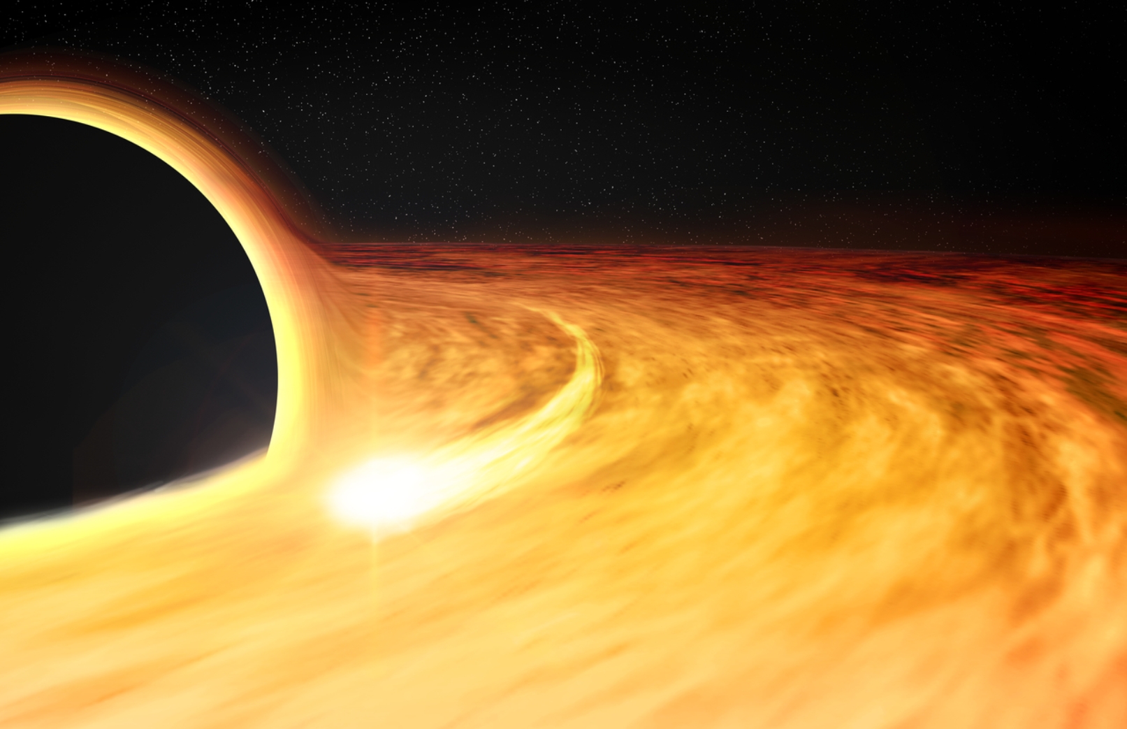 Cette vue d'artiste montre un disque d'accrétion autour d'un trou noir supermassif dans lequel se trouve une naine blanche brillant dans le domaine des rayons X. © Nasa/CXC/M. Weiss