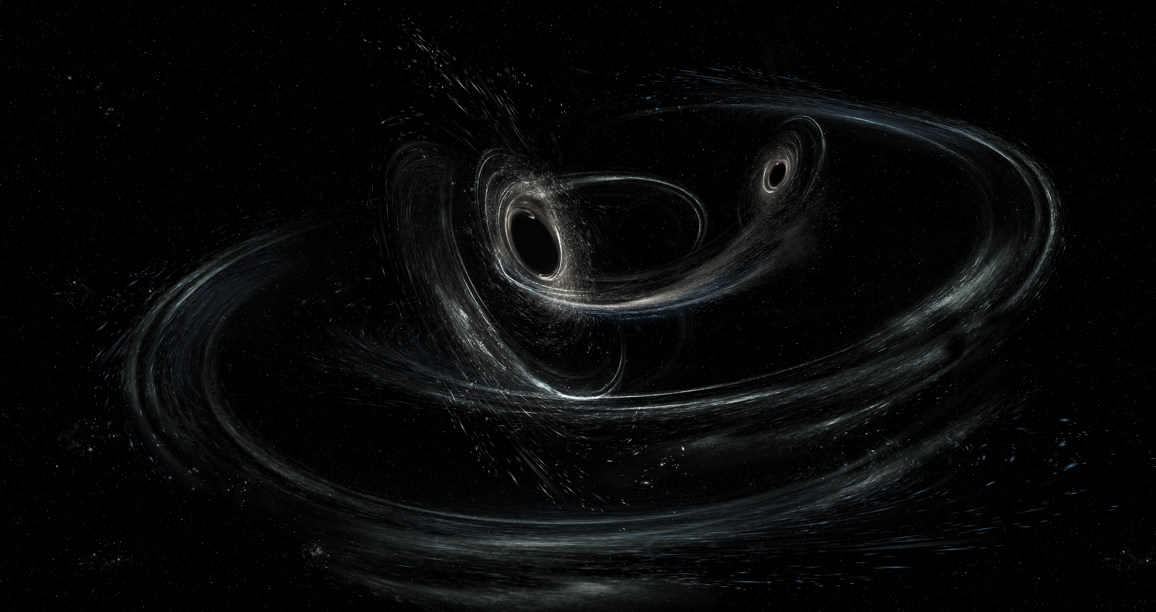 Une vue d'artiste de deux trous noirs formant un système binaire. © Aurore Simonnet