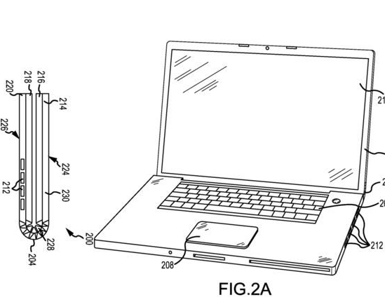 L’une des illustrations du brevet d’Apple montre comment la technique de découpe au laser permettrait de créer la charnière d’un MacBook en la taillant directement dans la masse du châssis. © Apple, USPTO