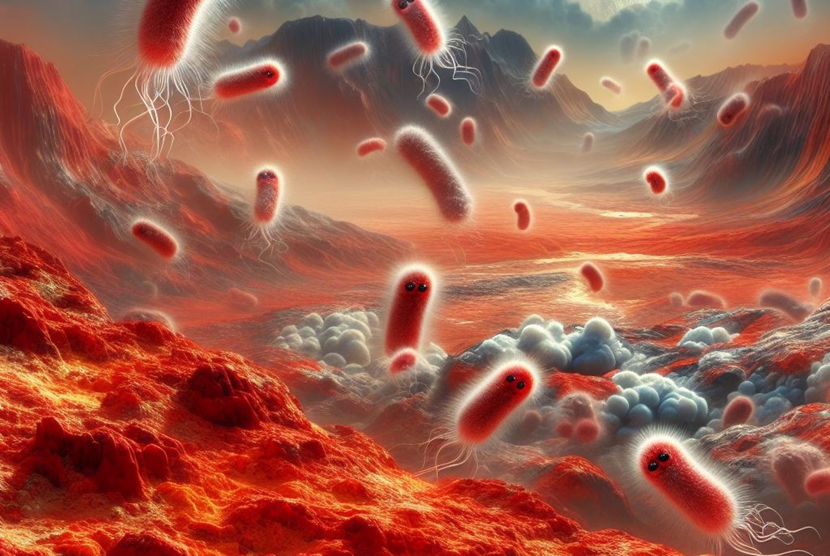 Une vue d'IA de bactéries sur Mars. © 2024 Microsoft Corporation