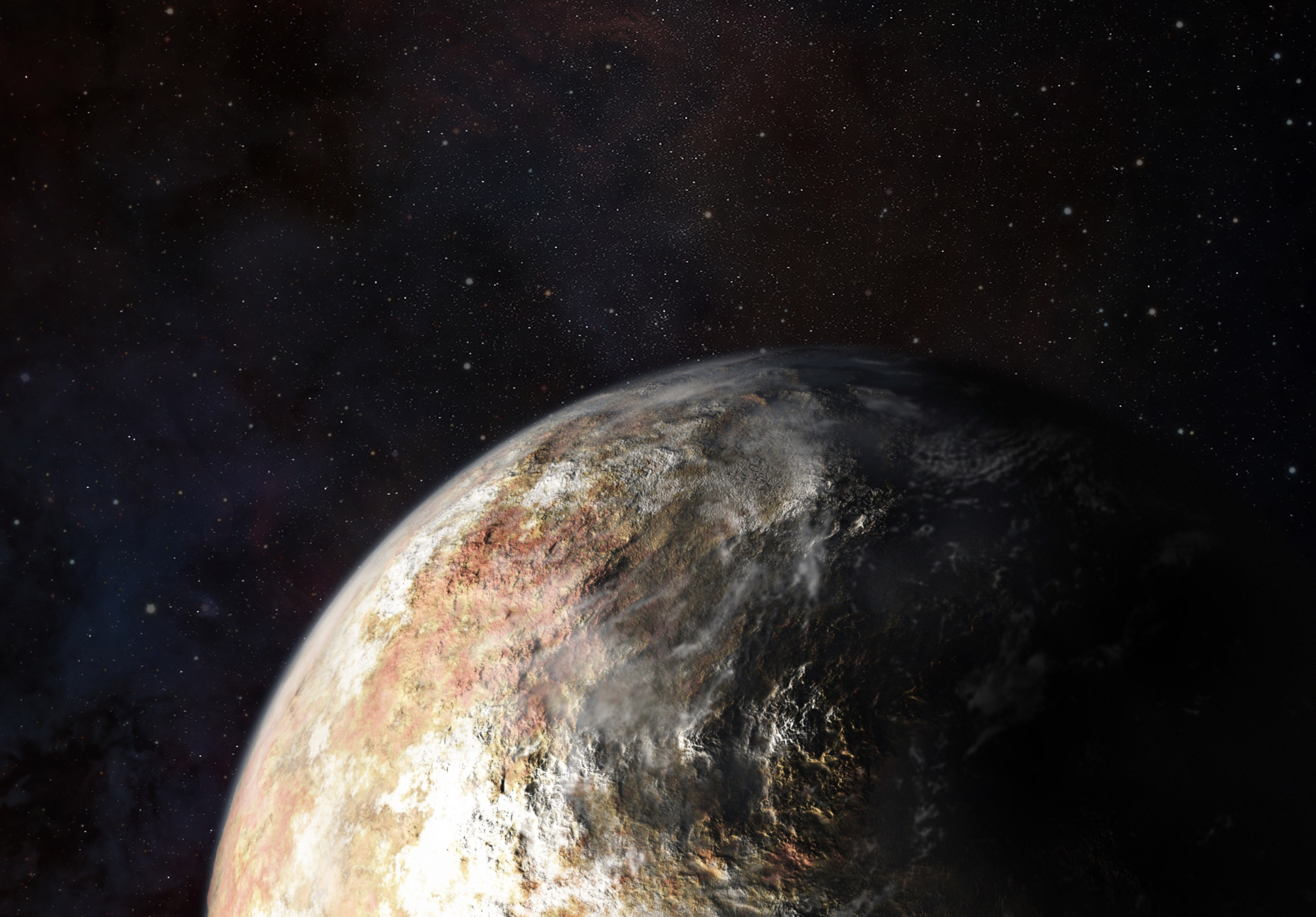 La réalité sera-t-elle à la hauteur de cette vision d'artiste de Pluton ? Il faudra peut-être attendre 2016 pour en être sûr car la sonde New Horizons mettra du temps pour transmettre toutes les données qu'elle va collecter le 14 juillet 2015. On devrait tout de même disposer de belles images de Pluton et Charon rapidement après cette date. On y cherchera des nuages qui pourront trahir certaines des caractéristiques des vents dans l'atmosphère de cette planète naine bien plus ténue que celle de la Terre. © JHUAPL