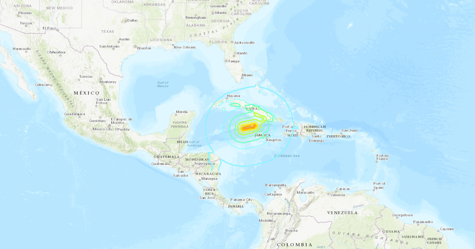 L'épicentre du séisme se trouve dans la Mer des Caraïbes, entre la Jamaïque et Cuba. © US Geological Survey