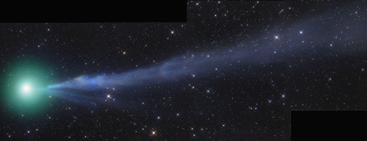 La comète C/2014 Q2 photographiée en Namibie le 23 décembre 2014 par Gerald Rhemann, arbore un noyau enveloppé de gaz très lumineux et une longue queue torsadée. © Gerald Rhemann