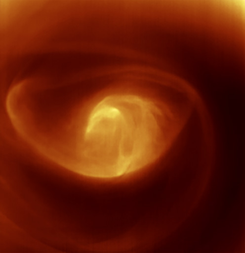 L’instrument a capturé cette image du vortex au pôle sud de Vénus, le 7 avril 2007. Les régions les plus brillantes, plus chaudes, sont à des altitudes plus basses. © Esa, Virtis, Inaf-IASF, Observatoire de Paris-Lesia, université d’Oxford