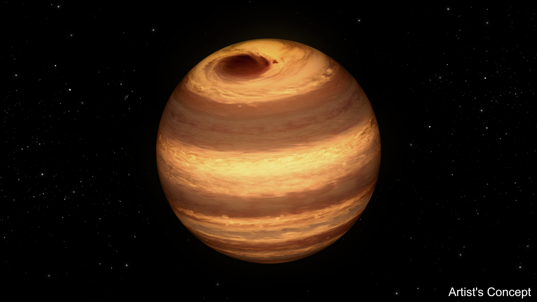 Illustration de W1906+40, une naine brune de type L aussi grande que Jupiter et présentant, à l’instar de la planète géante, une tache qui fait trois fois la taille de la Terre. © Nasa, JPL-Caltech