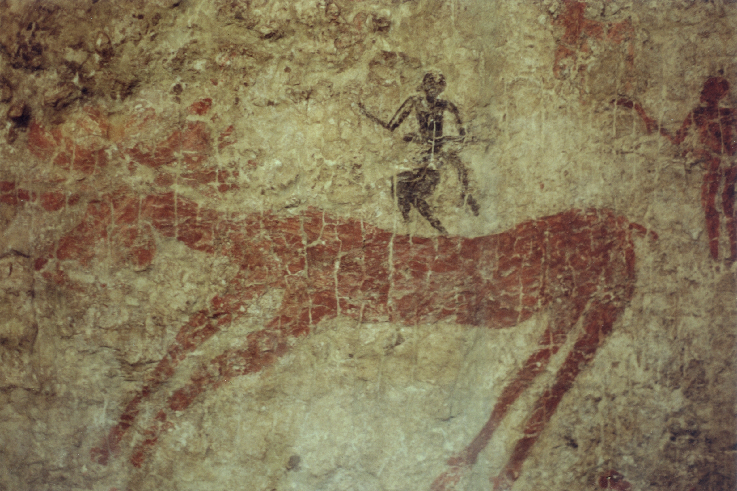Peinture rupestre représentant une scène de chasse au&nbsp;sixième millénaire avant notre ère. Photo :&nbsp;Museum of Anatolian Civilizations, Ankara. © Zde, Wikimedia Commons, CC by-sa&nbsp;4.0