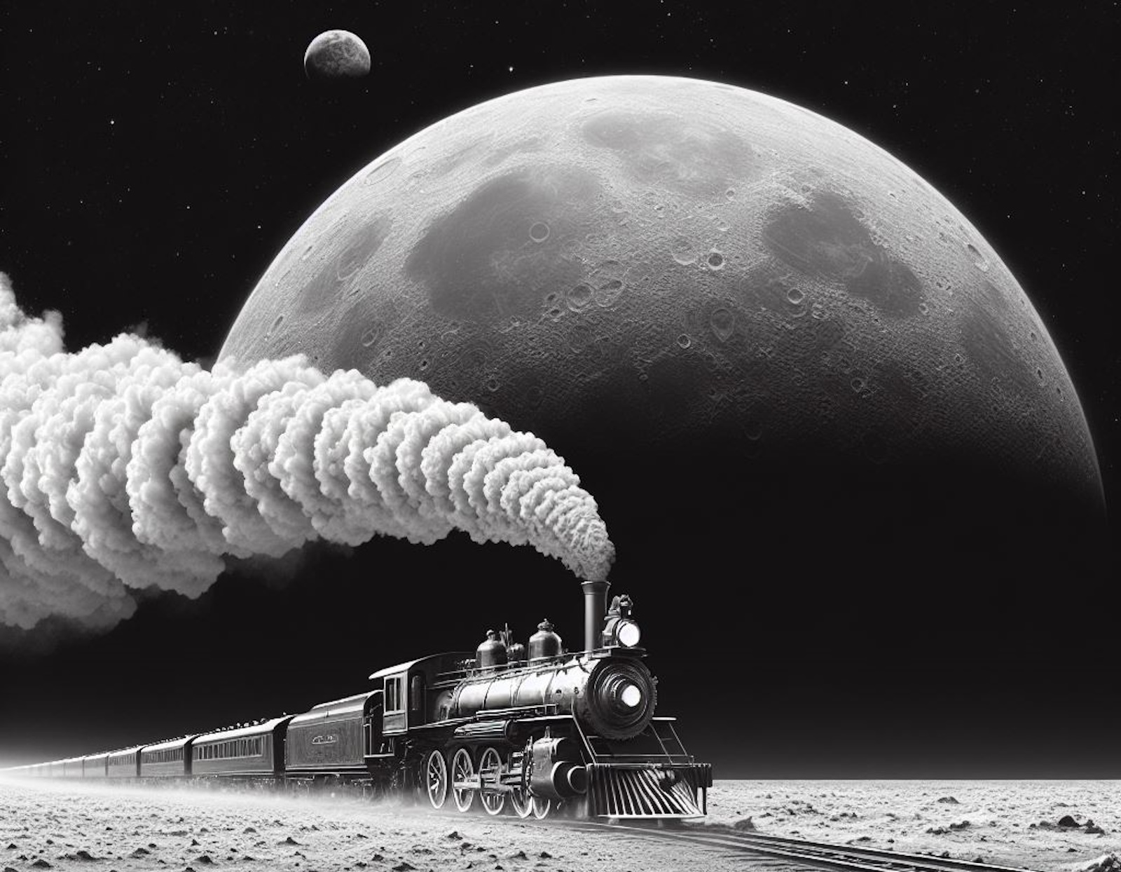 Un chemin de fer lunaire... un jour possible ? C'est la question à laquelle doit répondre Northrop Grumman. (Image générée par IA.) © 2024 Microsoft Corporation